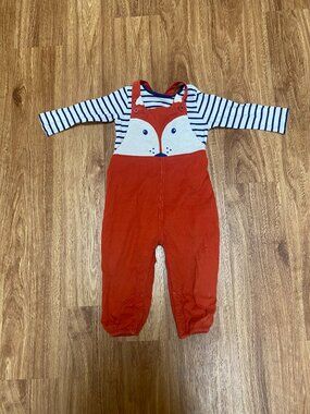 Baby Boden Orange Corduroy Fox Overall 18M - 24M